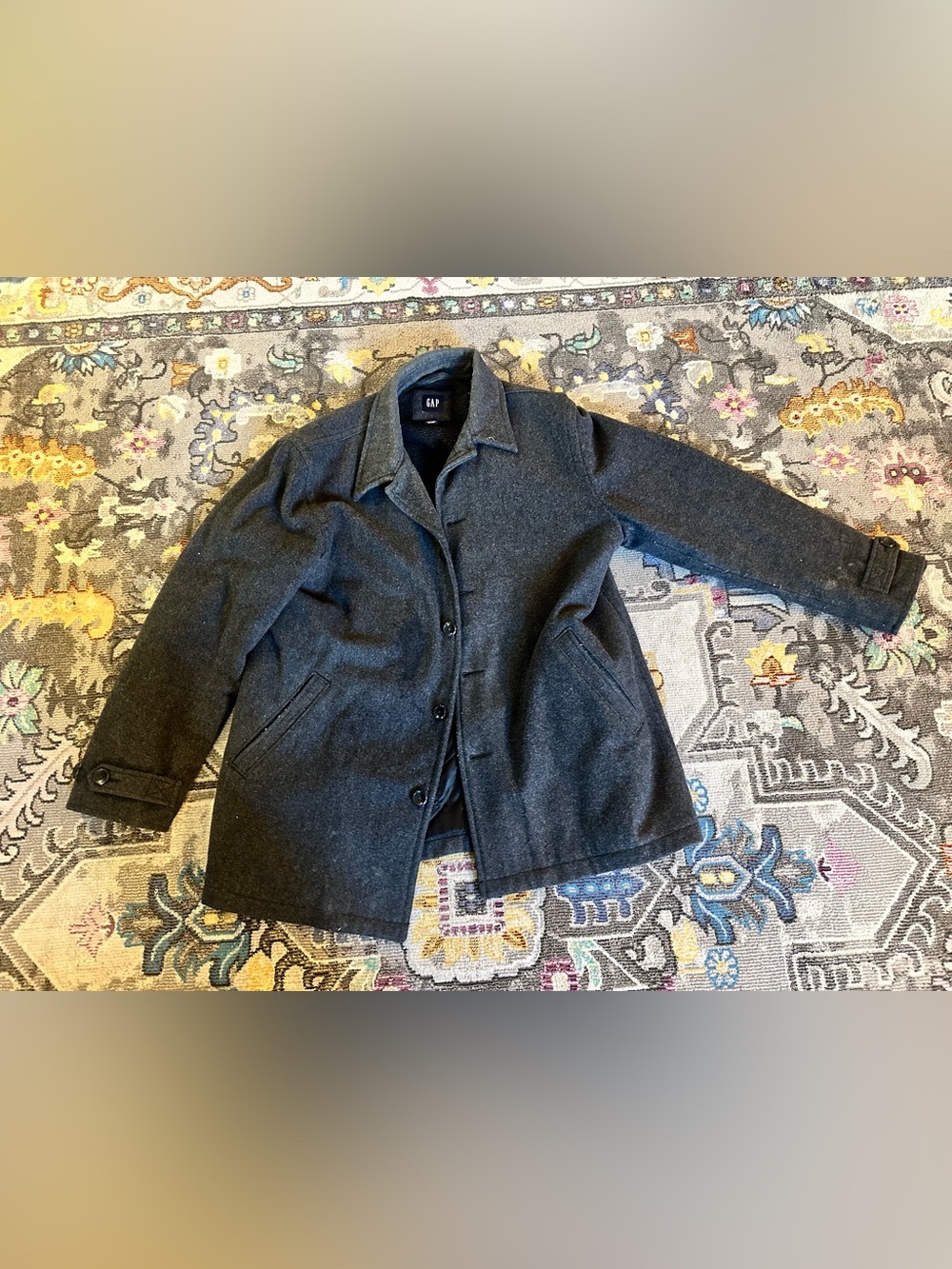 GAP Men's Wool Blend Car Coat Charcoal Gray Heavy Winter Jacket